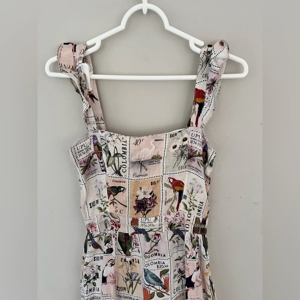 Agua Bendita Postage Stamp Linen Maxi Dress Size Small RARE